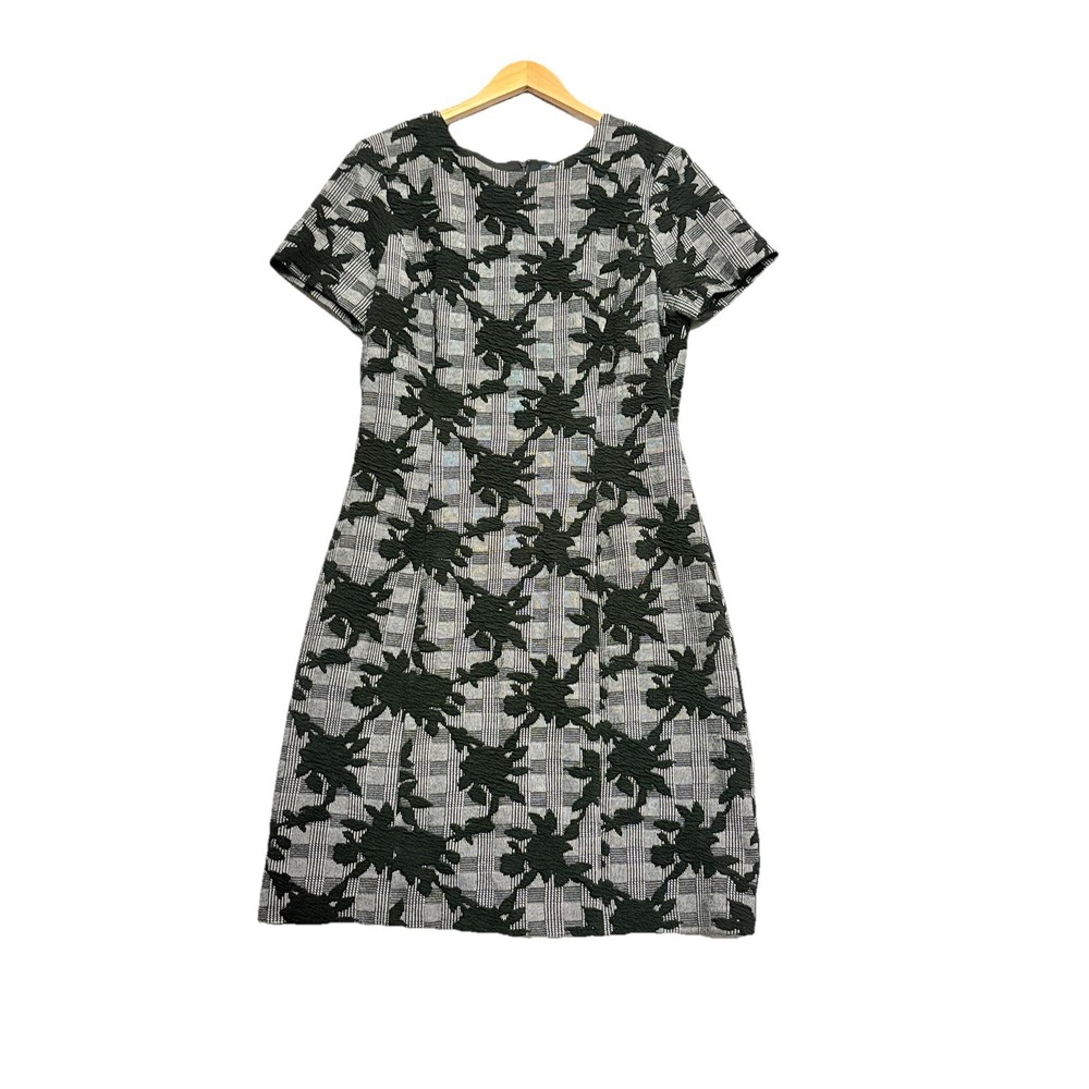Brooks Brothers Sheath Dress Textured Classic Grey Black Short Sleeve Sz 14